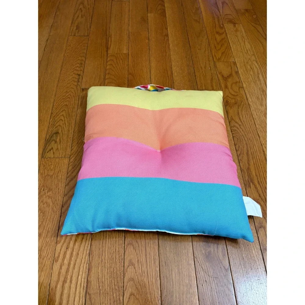 Multicolor Geometric Circle & Stripe Reversible seat Pillow with Handle 16x16